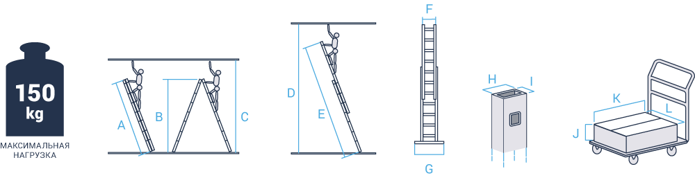 Schema: Two-section aluminum industrial multipurpose ladder NV5220
