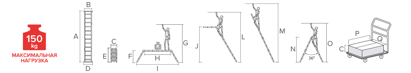 Schema: Multipurpose aluminum professional hinged rung ladder 400 mm width NV3320