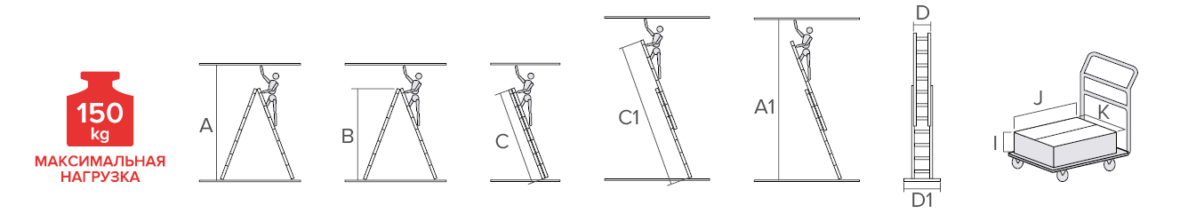 Schema: Two-section aluminum professional multipurpose ladder NV3220