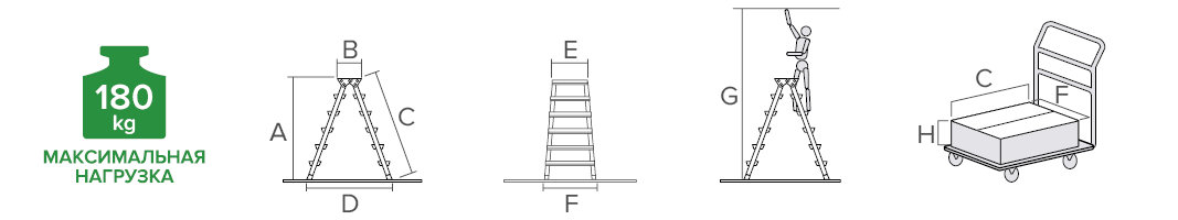 Schema: Aluminum double-sided stepladder with 350×260 mm platform NV2120